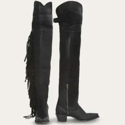 Black Fringe Over-The-Knee Leather Boot