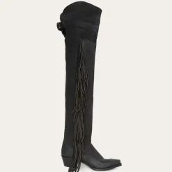 Black Fringe Over-The-Knee Leather Boot
