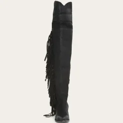 Black Fringe Over-The-Knee Leather Boot