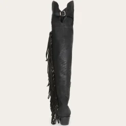 Black Fringe Over-The-Knee Leather Boot
