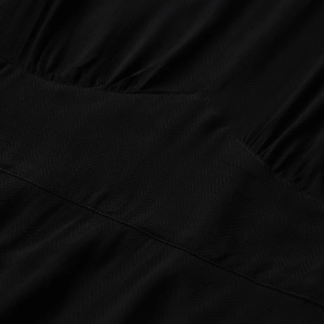 Black Herringbone Twill Midi Dress