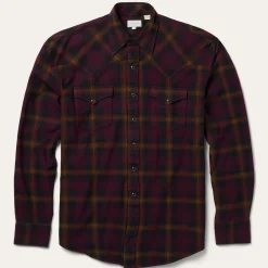 Black Wine Plaid Flannel Western Shirt