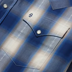 Blue Ombre Plaid Short Sleeve Western Shirt