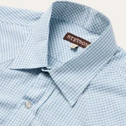 Blue Two Stripe Check Western Shirt