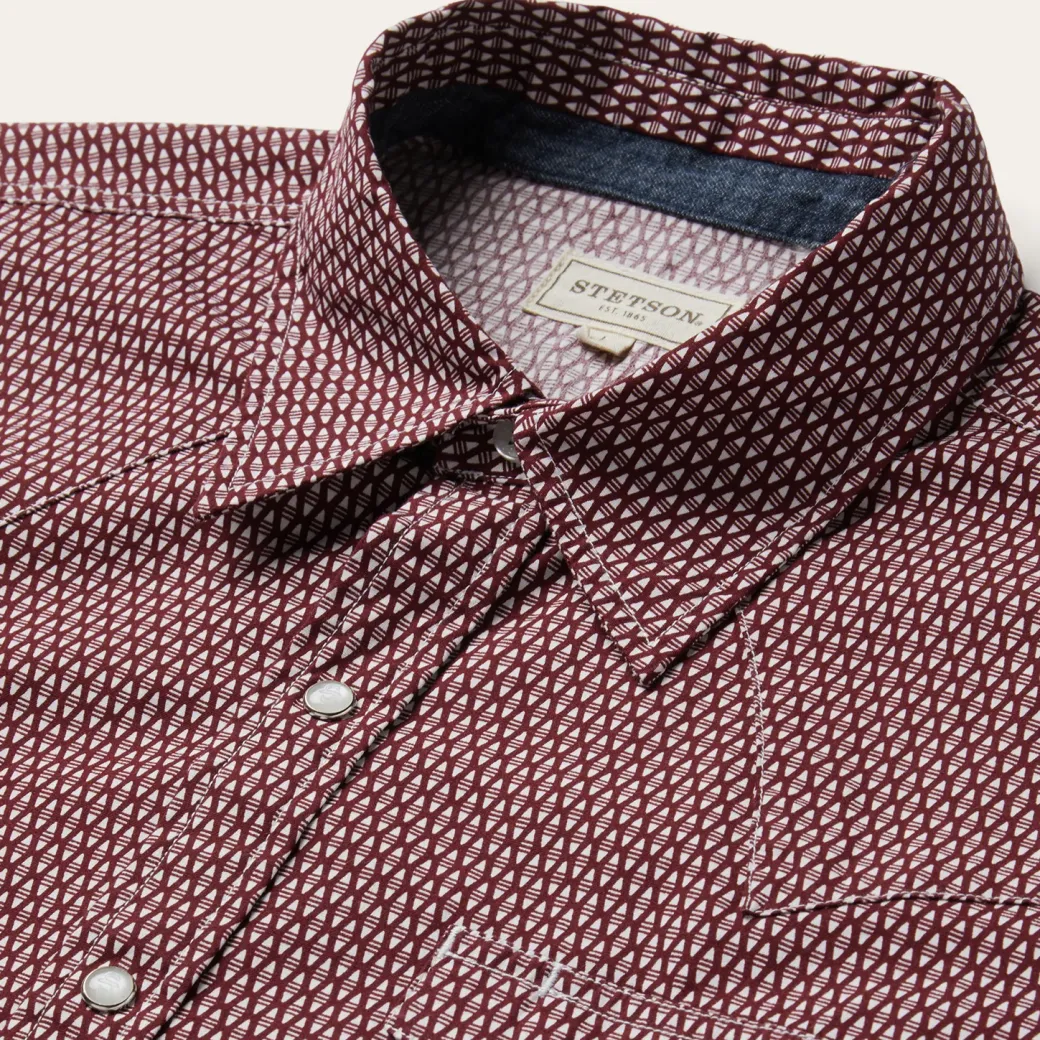 Broken Diamond Print Western Shirt