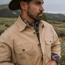 Camel Stretch Canvas Shirt Jacket