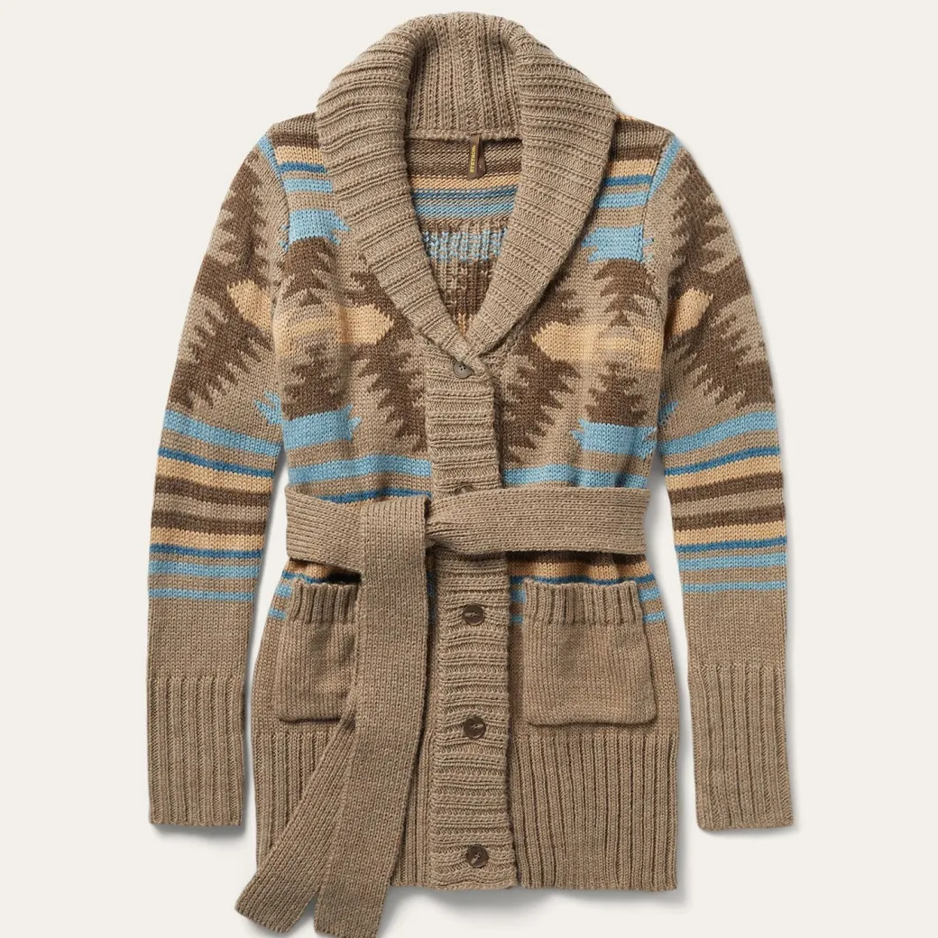 Chunky Knit Tie Sweater in Brown