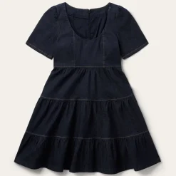Dark Denim Dress With Contrast Top Stitching
