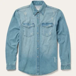 Distressed Denim Western Shirt