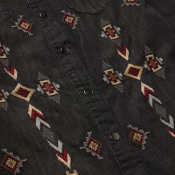 Embroidered Black Denim Shirt Dress