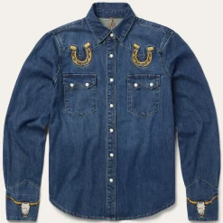 Embroidered Dark Denim Western Shirt