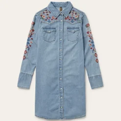 Embroidered Denim Shirt Dress
