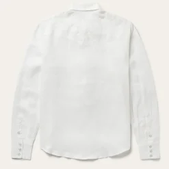 Embroidered White Tonal Stripe Linen Blouse