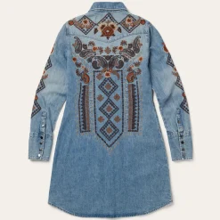 Floral Embroidered Denim Shirt Dress