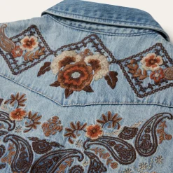 Floral Embroidered Denim Shirt Dress