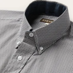 Grey Geo Print Button Front Shirt