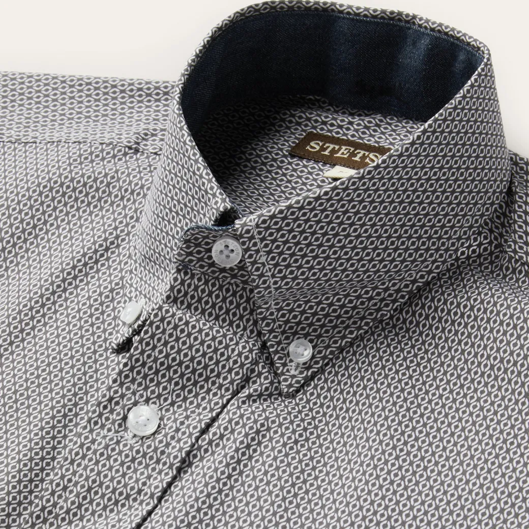 Grey Geo Print Button Front Shirt