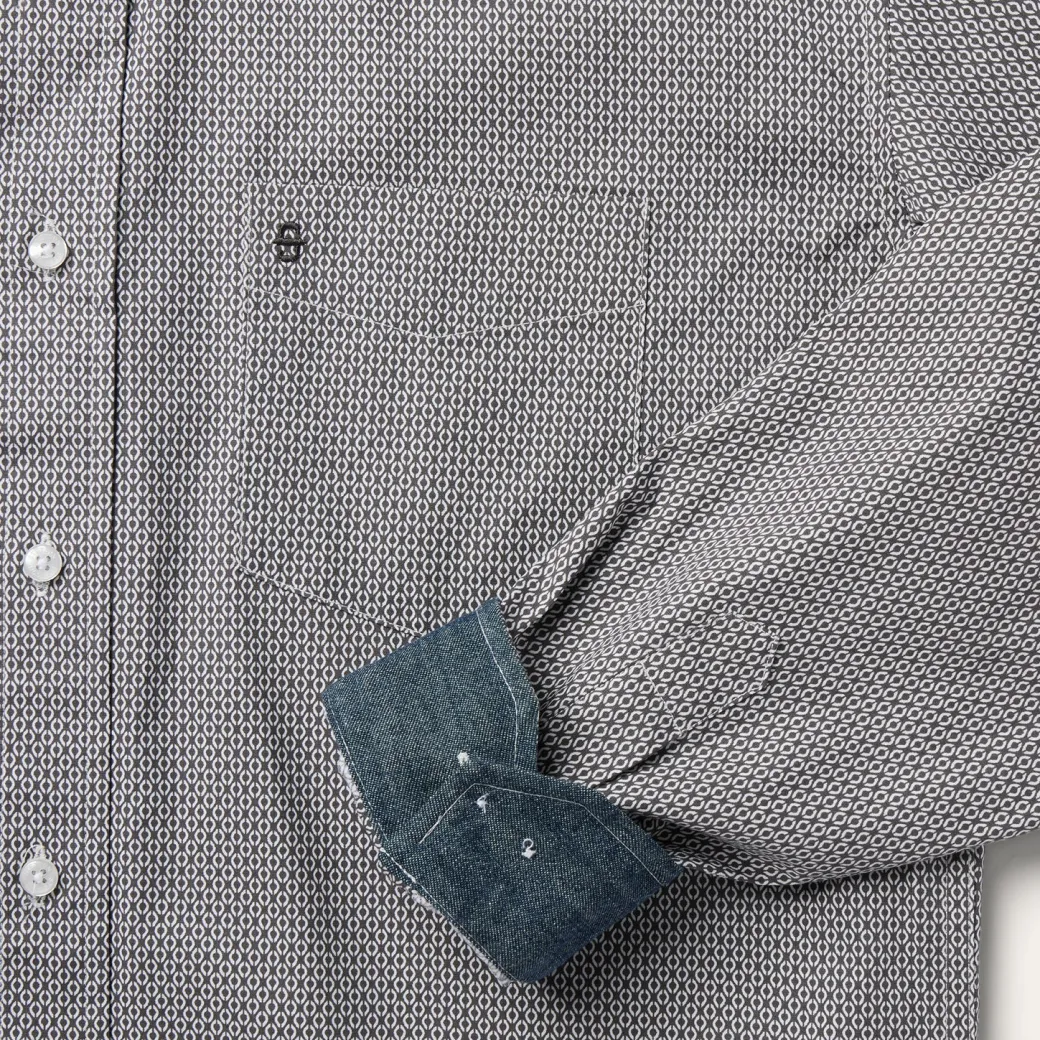 Grey Geo Print Button Front Shirt