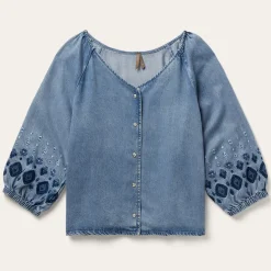 Lyocell Denim Snap Front Blouse