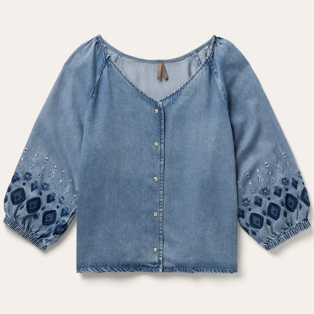 Lyocell Denim Snap Front Blouse