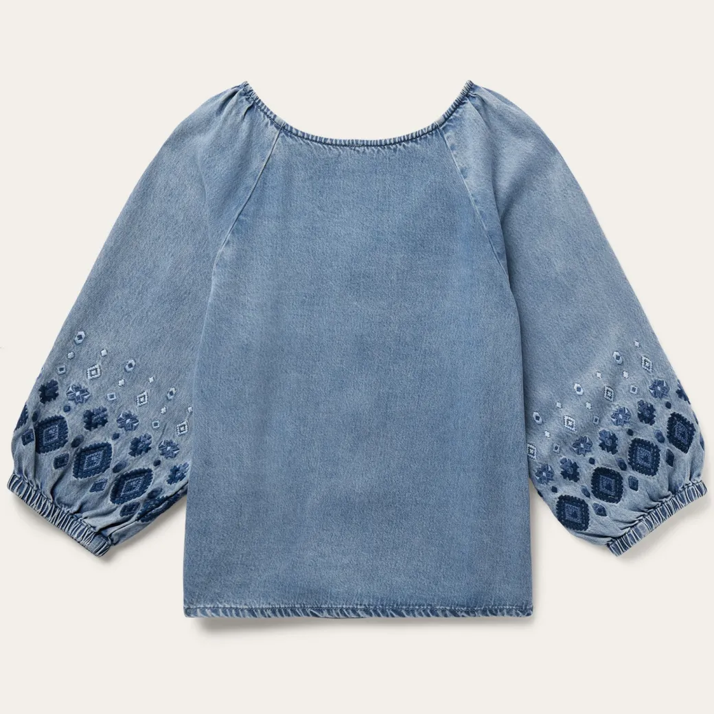 Lyocell Denim Snap Front Blouse