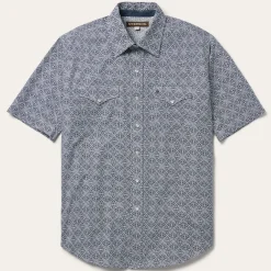 Navy Print Short Sleeve Western Shirt