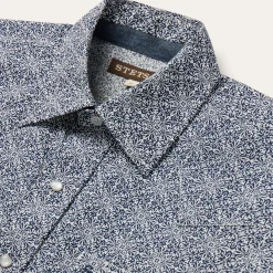 Navy Print Short Sleeve Western Shirt