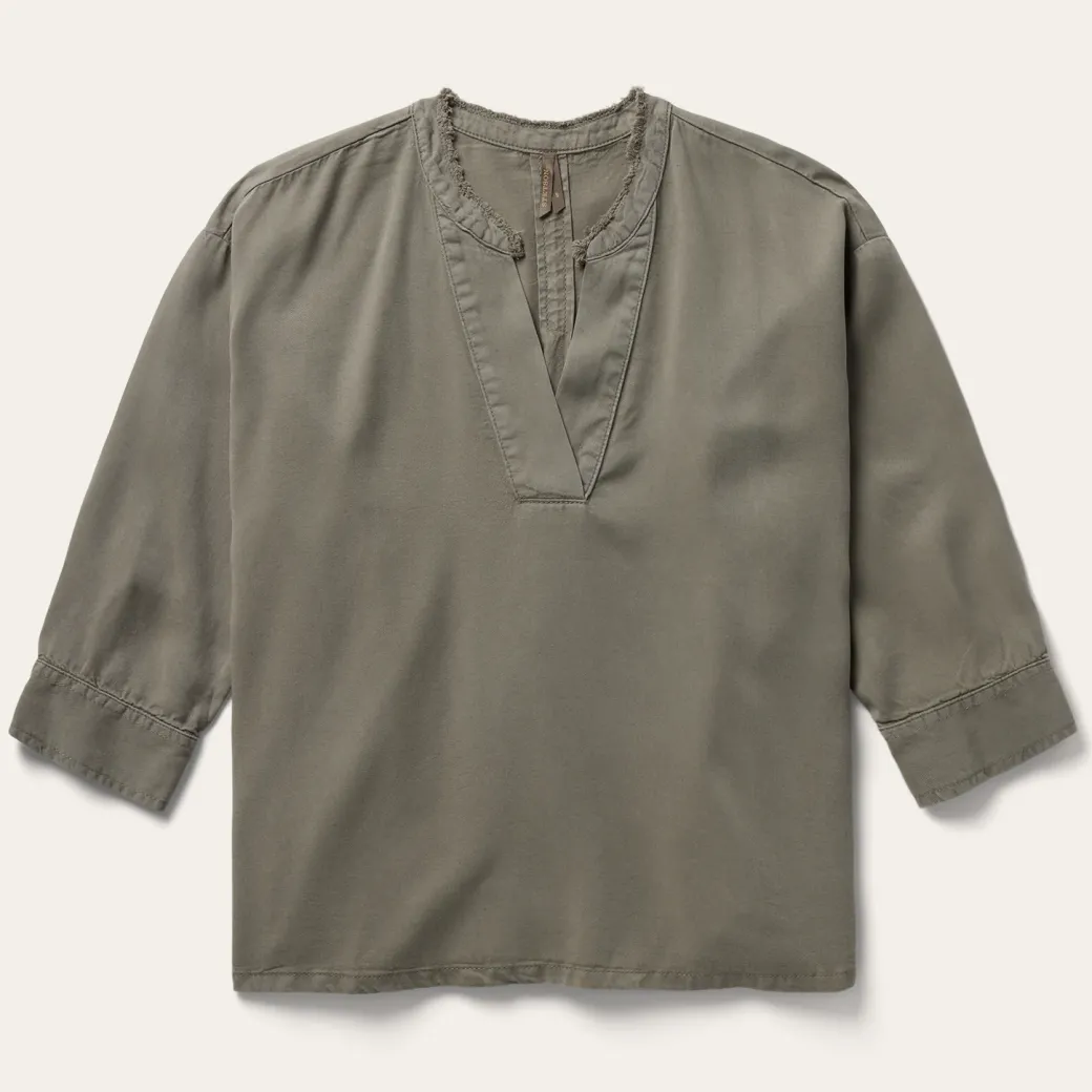 Olive Lyocell Twill Peasant Top
