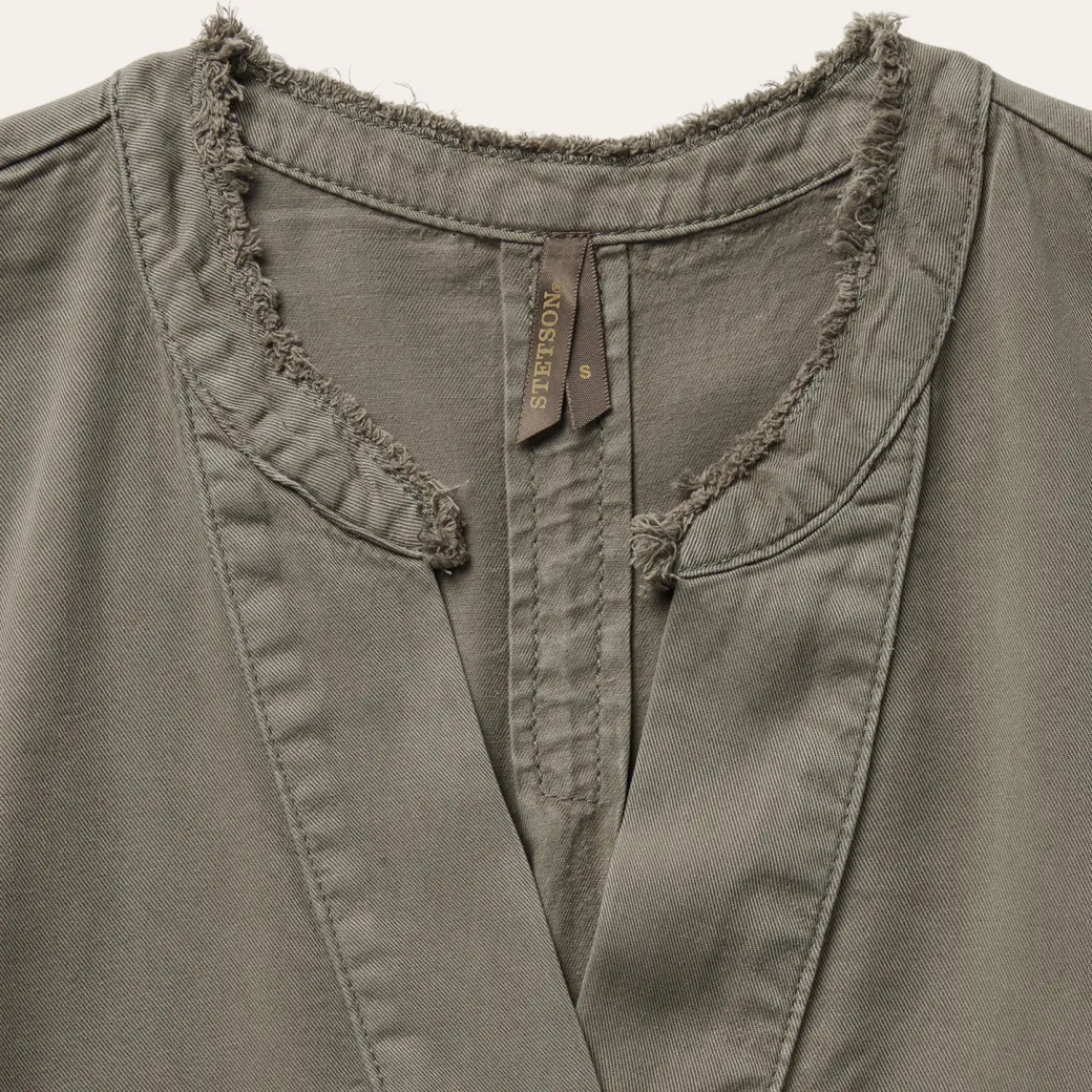Olive Lyocell Twill Peasant Top