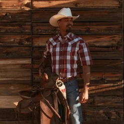 Shadow Plaid Short Sleeve Western Shirt