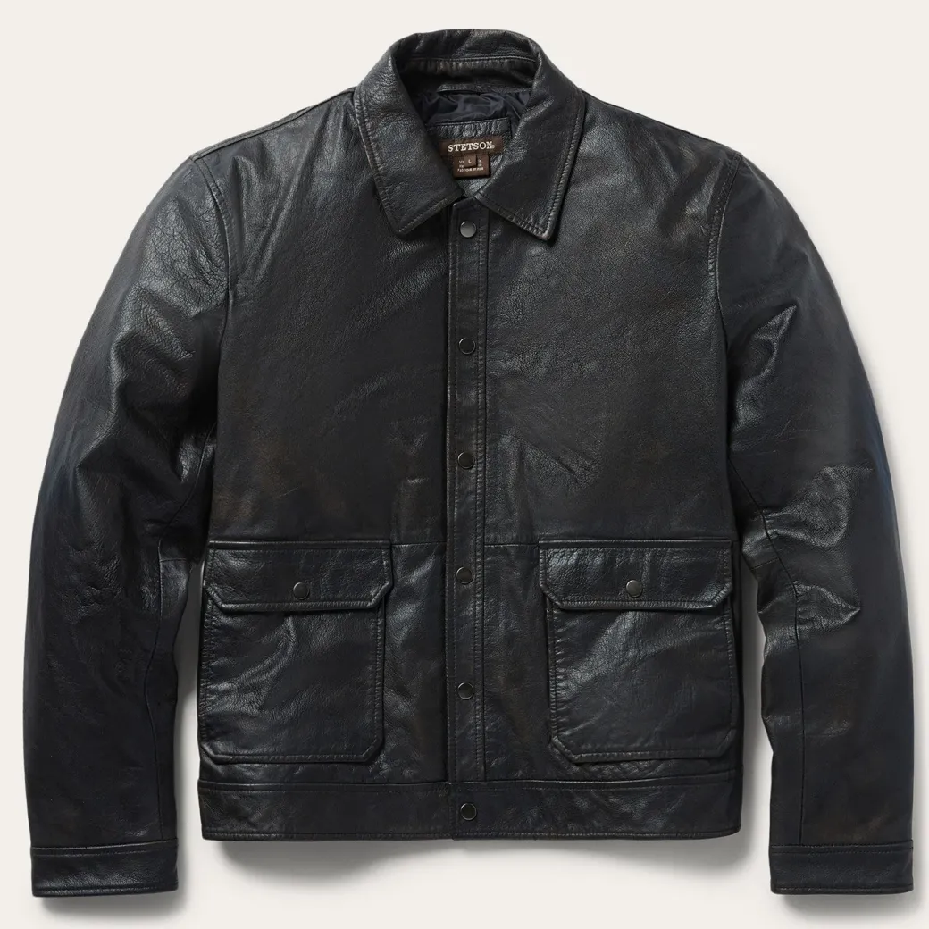 Snap Front Leather Jacket