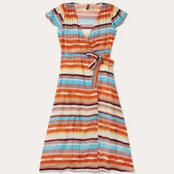 Sunset Serape Print Rayon Herringbone Wrap Front Dress