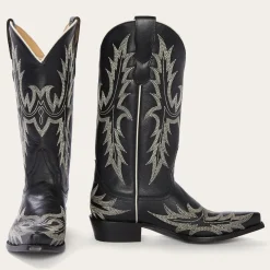 Tina Black  White Flame Embroidered Cowboy Boot