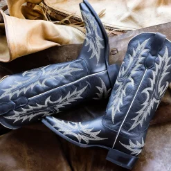 Tina Black  White Flame Embroidered Cowboy Boot