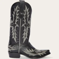 Tina Black  White Flame Embroidered Cowboy Boot
