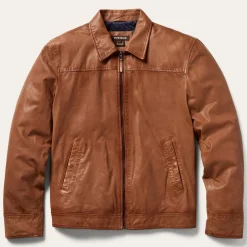 Zip-Front Lightweight Leather Jacket