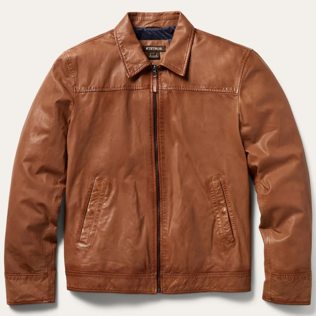 Zip-Front Lightweight Leather Jacket