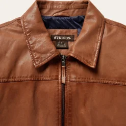 Zip-Front Lightweight Leather Jacket