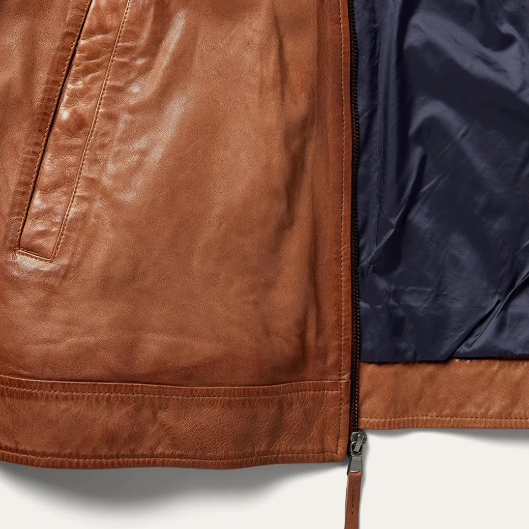 Zip-Front Lightweight Leather Jacket