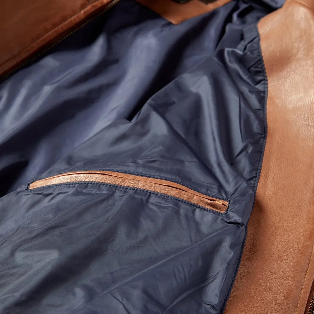 Zip-Front Lightweight Leather Jacket